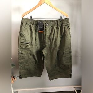 Men's Olive Green Cargo Shorts with Elastic Waist and Utility Pockets